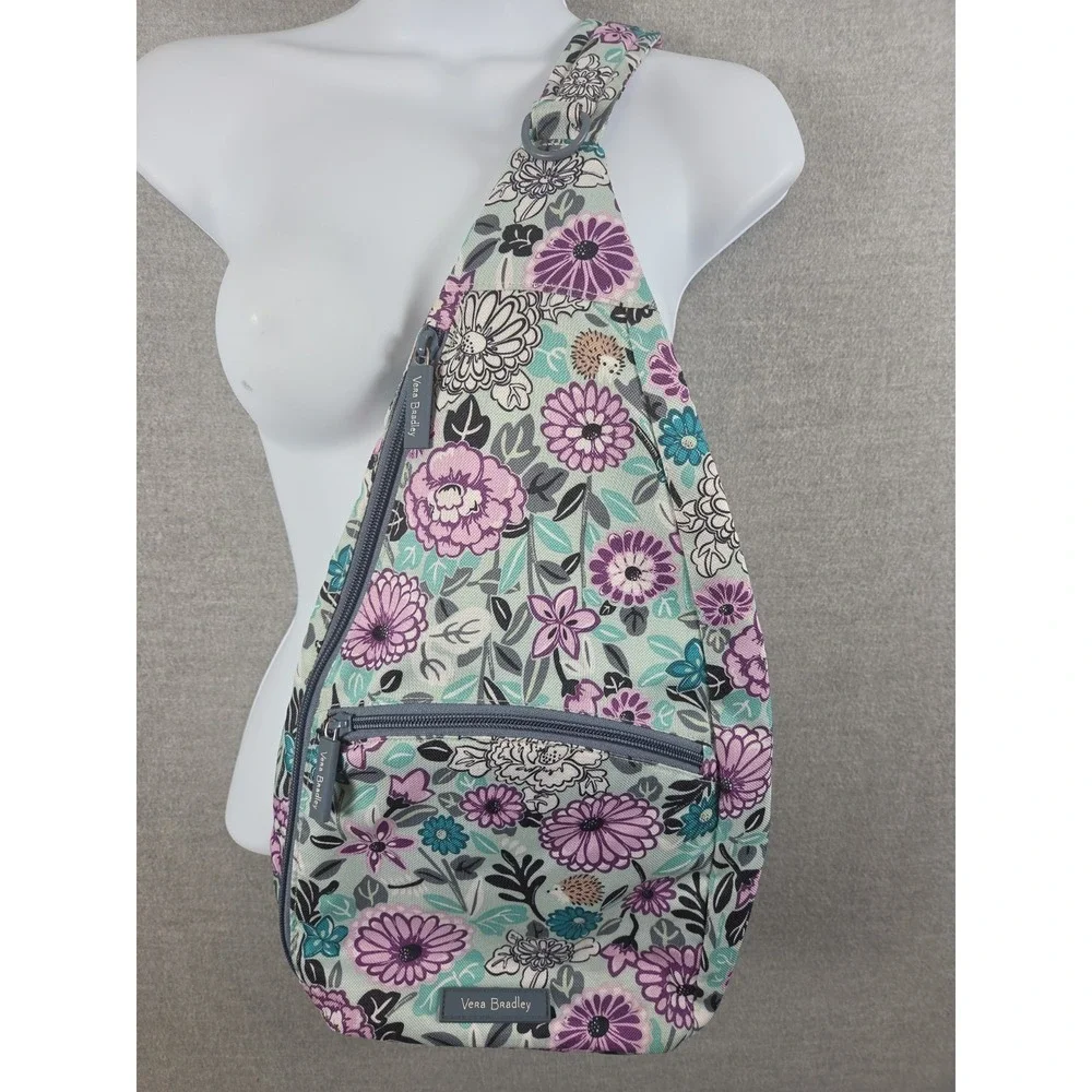 Vera Bradley Sling Backpack Crossbody Teal Purple Floral Travel Pockets Boho